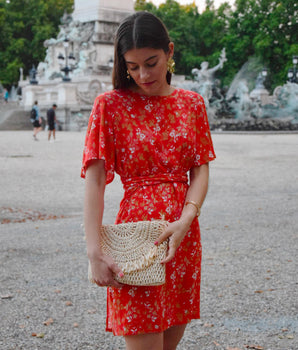 Robe Amandine fleurie | 2 en 1 | Orange